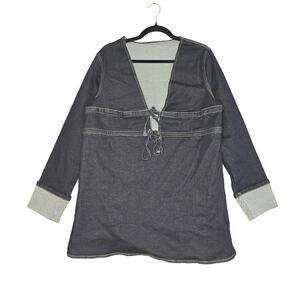 Missguided Denim Tunic Dress Womens Small Blue Deep V Neck Long Sleeve Club NEW